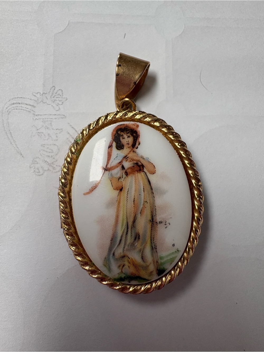 Gold-Tone Oval Portrait Pendant Necklace - White & Gold